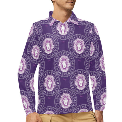 Leo Pattern Print Design 04 Long Sleeve Polo Shirt For Men's