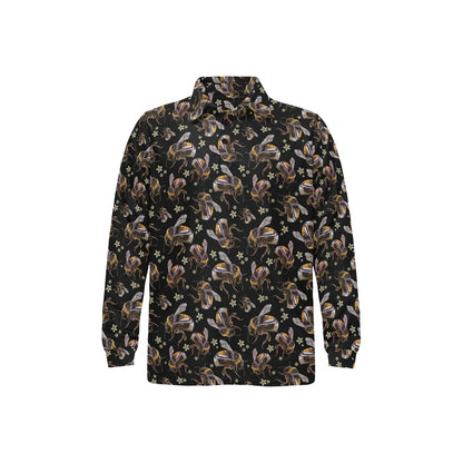 Bee Pattern Print Design 04 Long Sleeve Polo Shirt For Men's