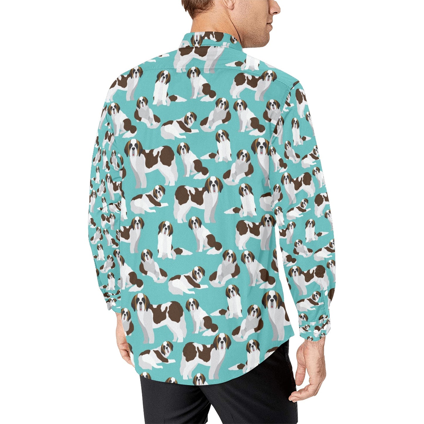 St Bernards Print Design LKS302 Men's Long Sleeve Dress Shirt