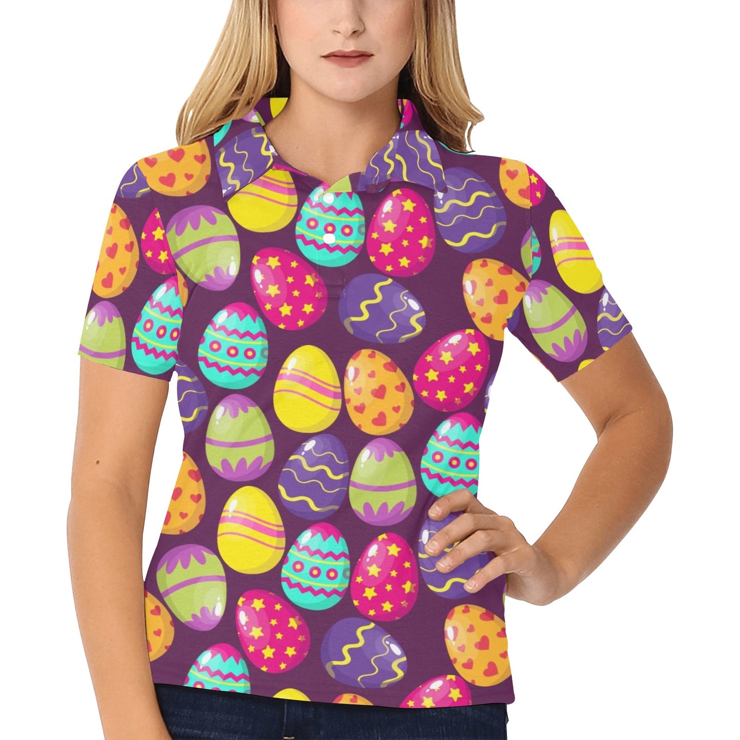 Easter Eggs Pattern Print Design RB04 Women's Polo Shirt