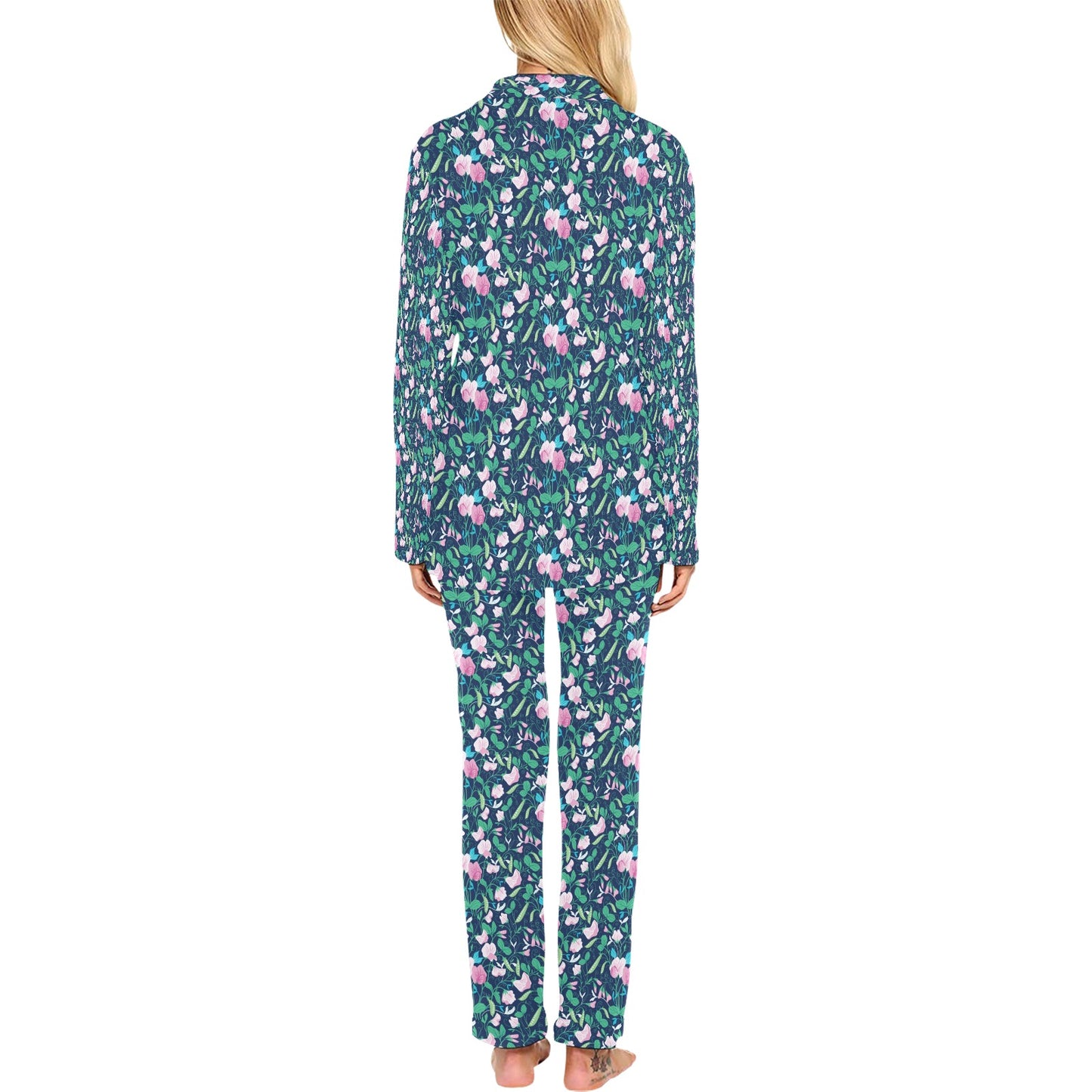 Sweet Pea Print Design LKS303 Women's Long Pajama Set