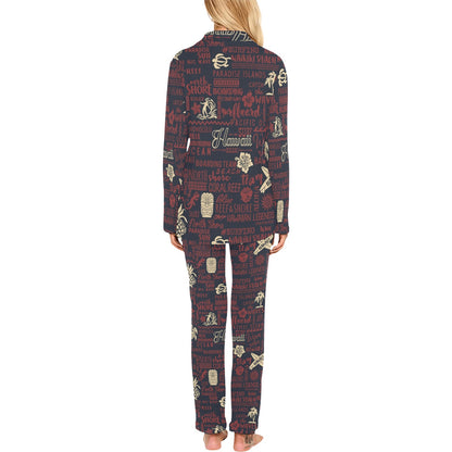 Hawaiian Themed Pattern Print Design H017 Women's Long Pajama Set
