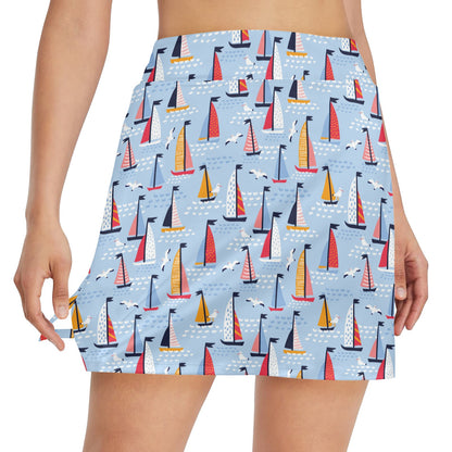 Sailboat Print Design LKS304 17" Golf & Pickleball Skort with Pockets