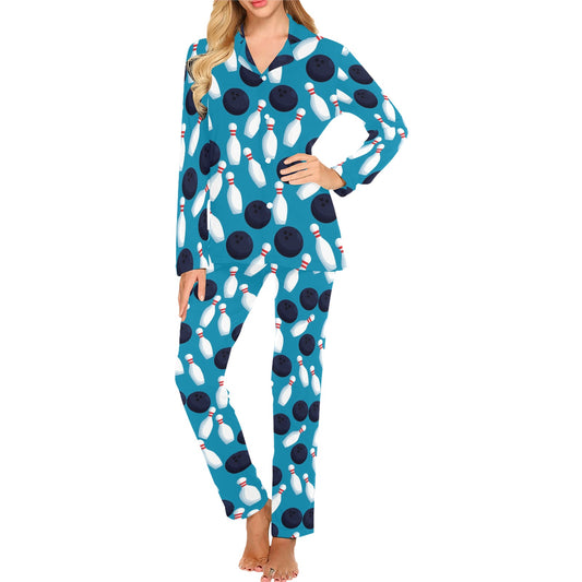 Bowling Pin Pattern Print Design 010 Women's Long Pajama Set