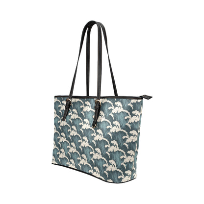Wave Art Print Leather Tote Bag