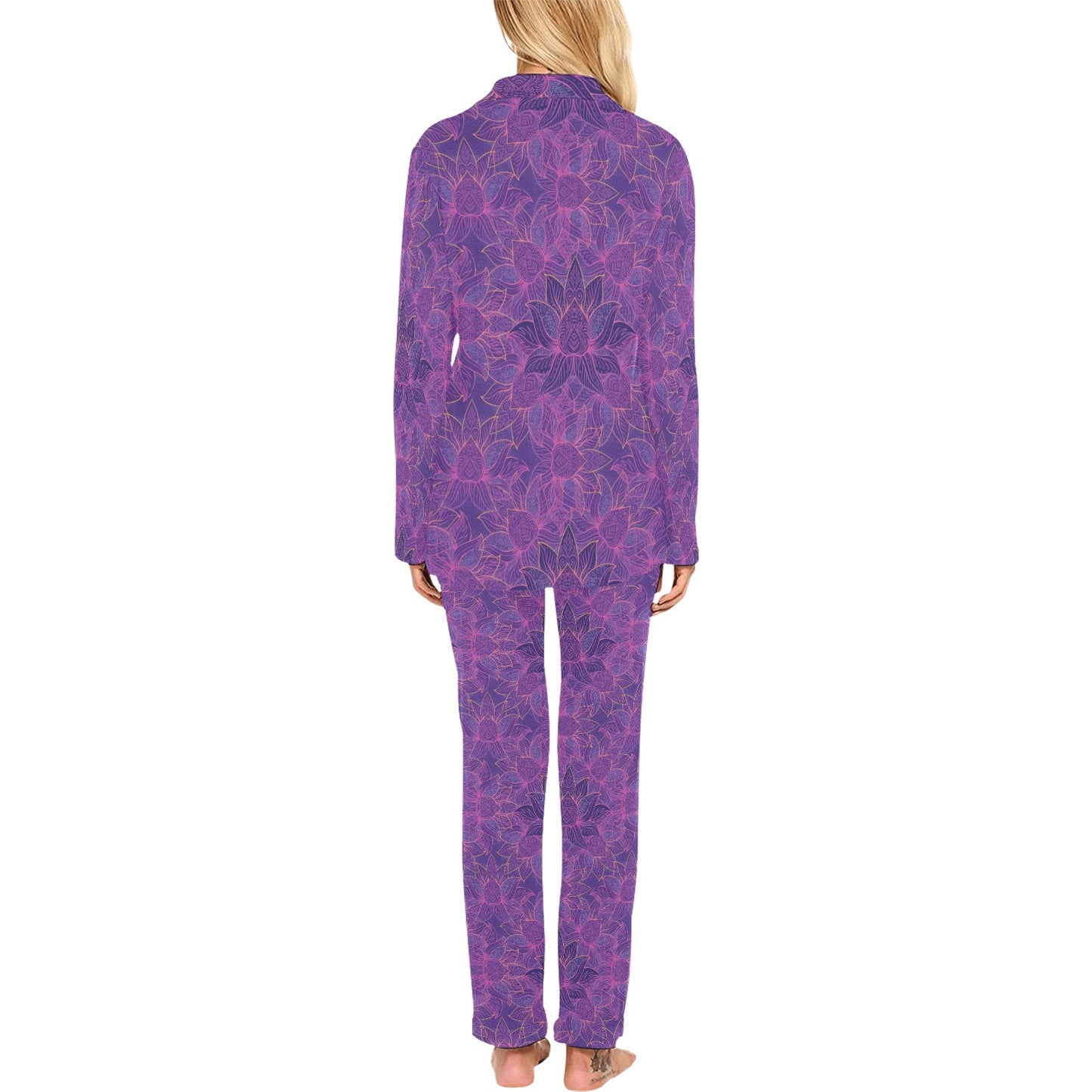 Bohemian Lotus Mandala Style Women's Long Pajama Set