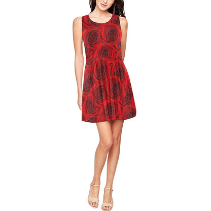 Rose Red Pattern Print Design RO04 Sleeveless Dress