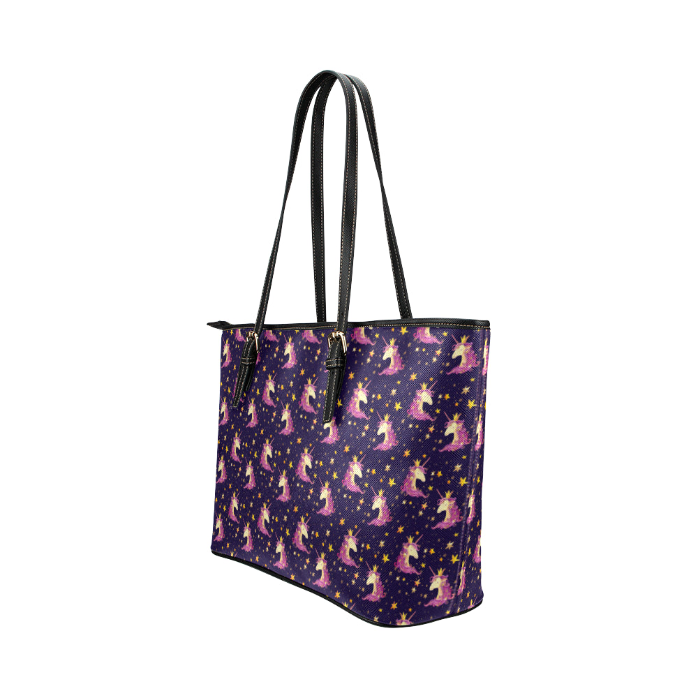 Unicorn Princess Star Sparkle Leather Tote Bag