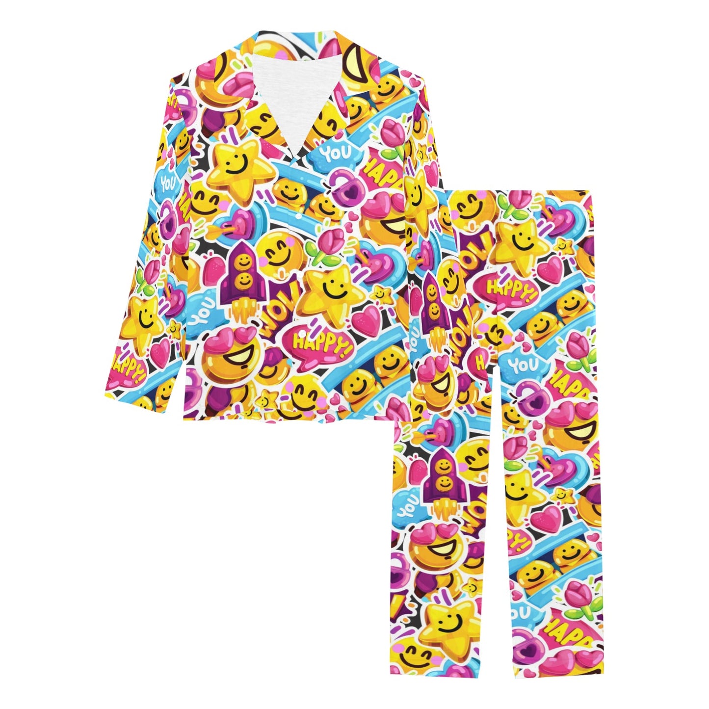 Emoji Sticker Print Pattern Women's Long Pajama Set
