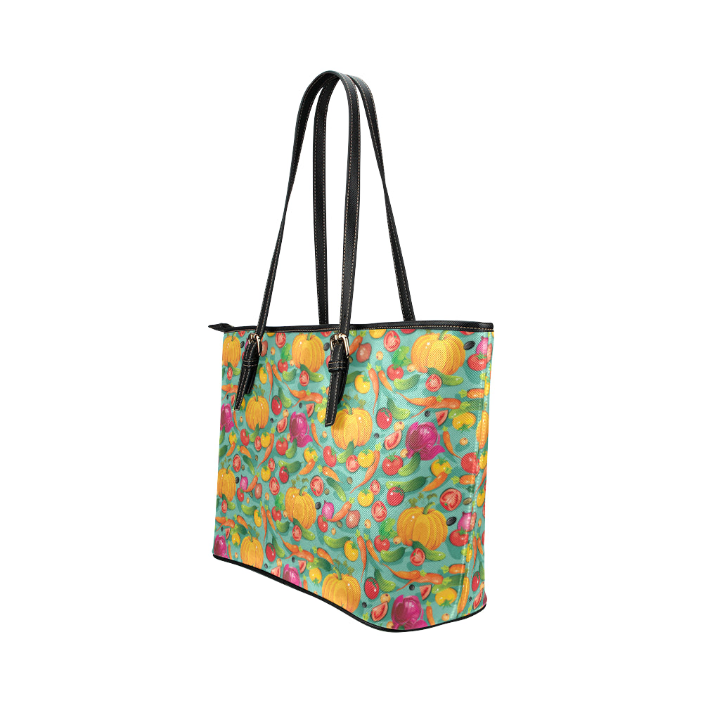 Vegan Colorful Themed Design Print Leather Tote Bag