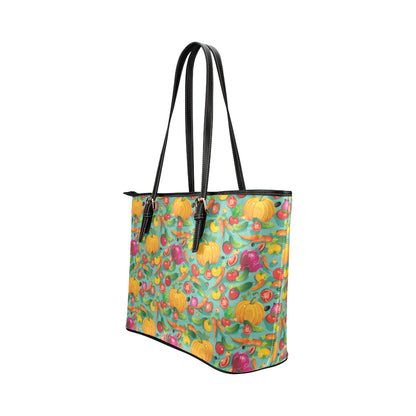 Vegan Colorful Themed Design Print Leather Tote Bag