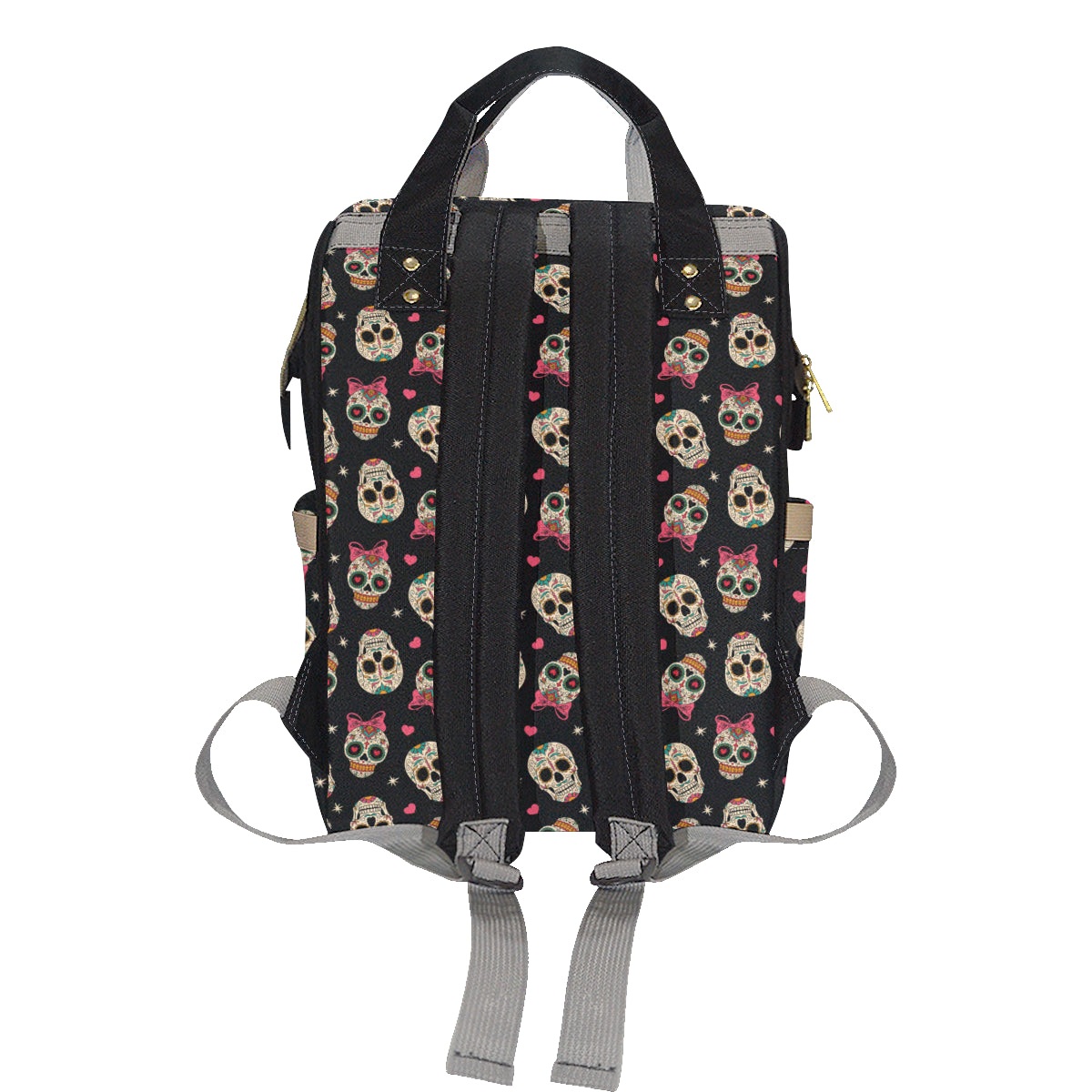 Sugar Skull Pink Bow Themed Print Diaper Bag Backpack