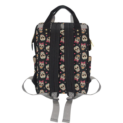 Sugar Skull Pink Bow Themed Print Diaper Bag Backpack