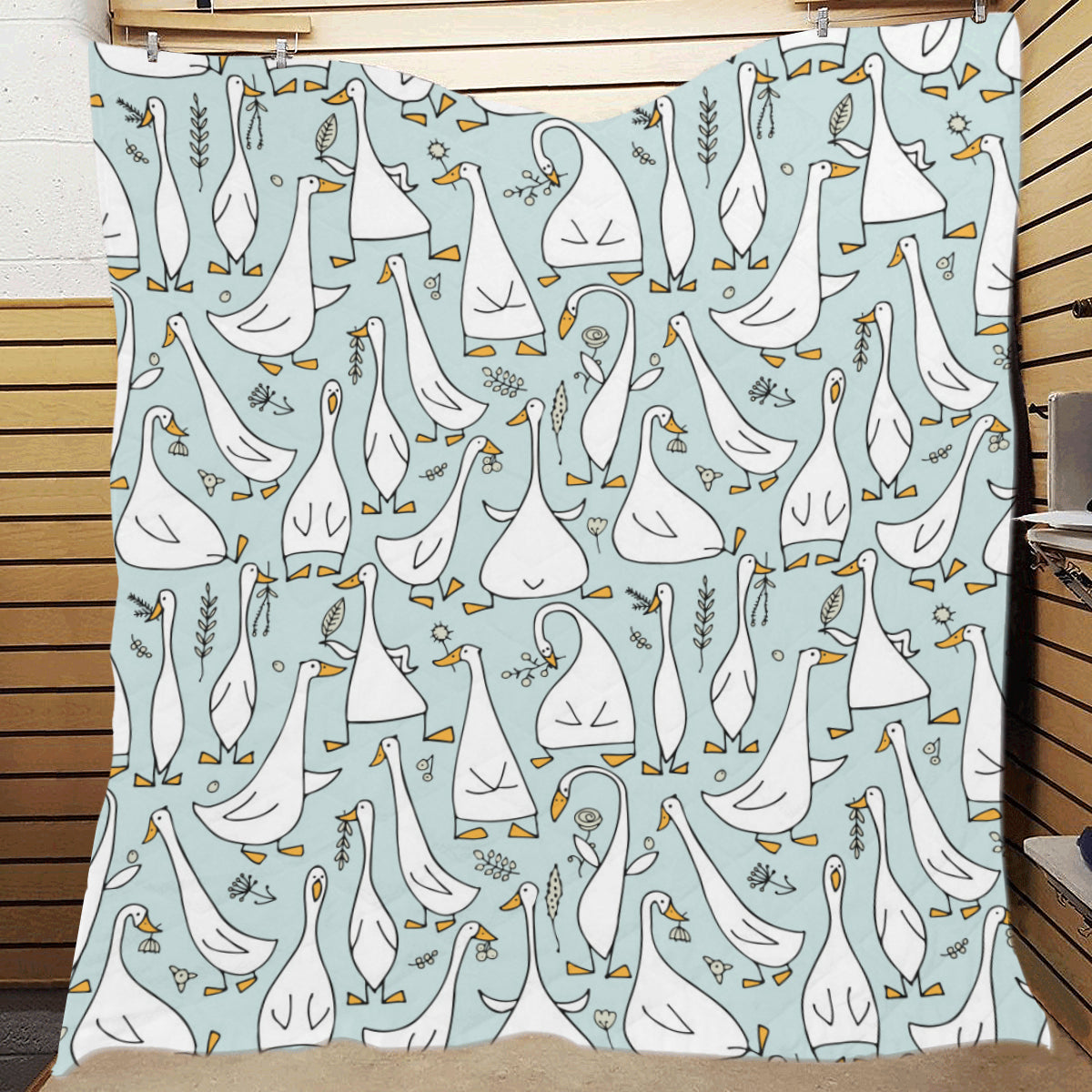 Goose Pattern Print Design 03 Premium Quilt