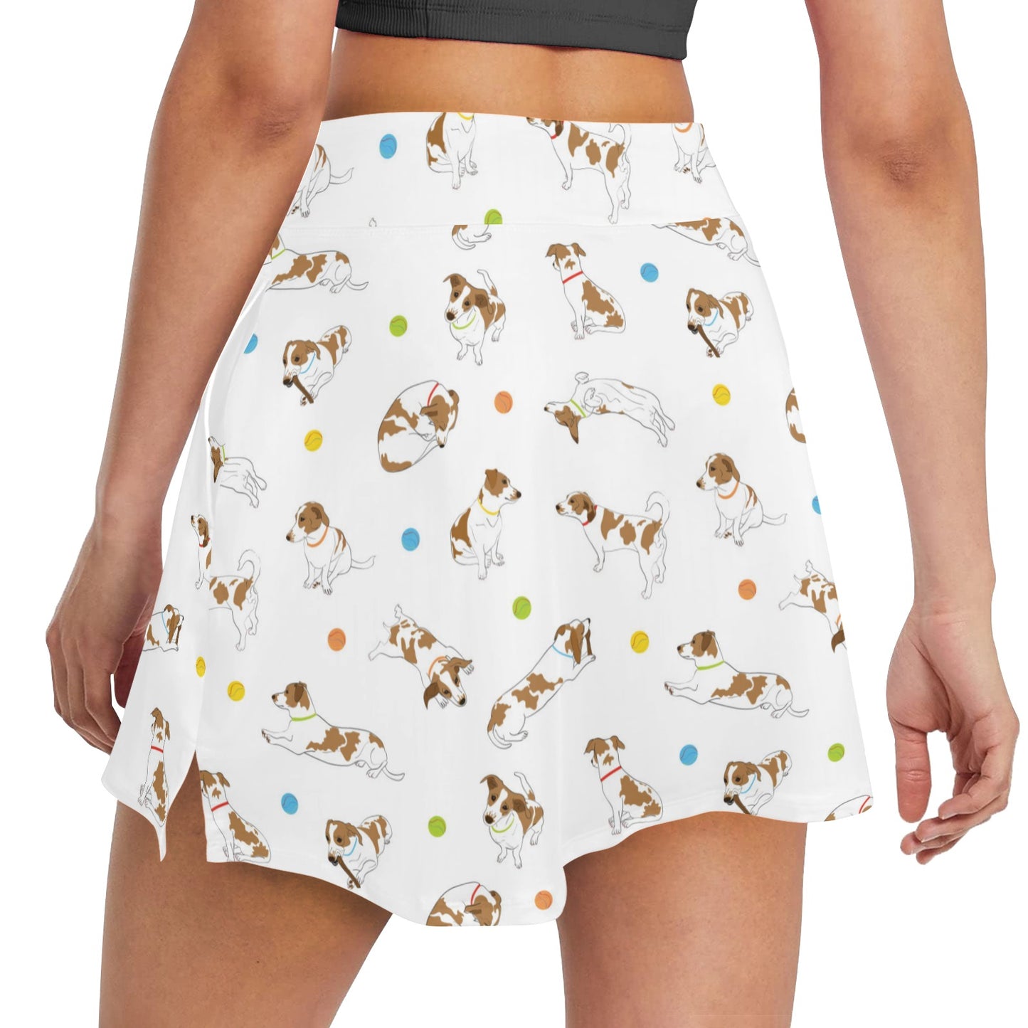 Russell Terriers With Balls Print Design LKS307 17" Golf & Pickleball Skort with Pockets