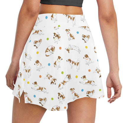 Russell Terriers With Balls Print Design LKS307 17" Golf & Pickleball Skort with Pockets