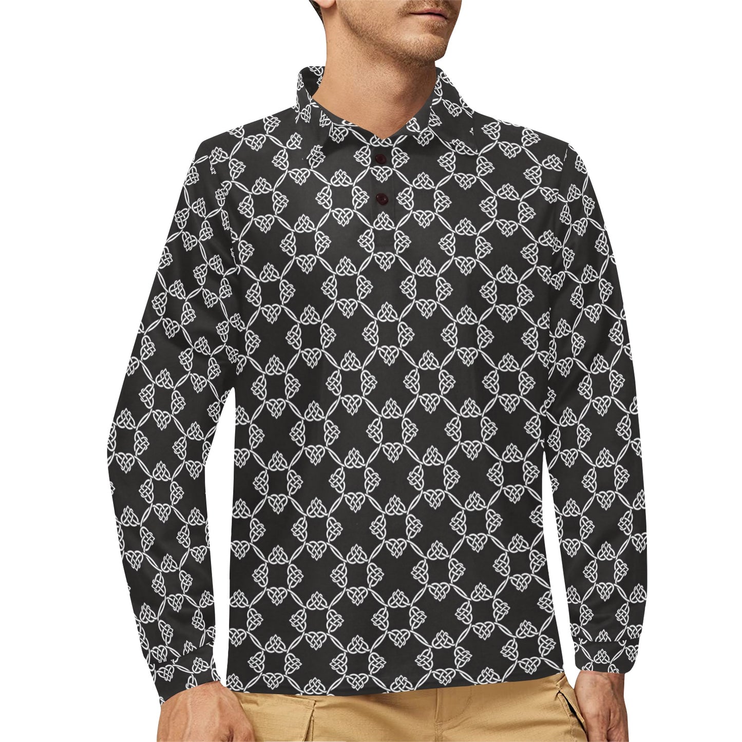 Celtic Pattern Print Design 06 Long Sleeve Polo Shirt For Men's