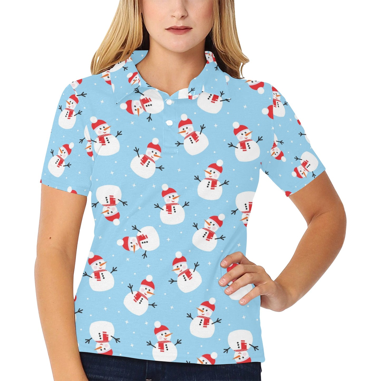 Snowman Print Design LKS305 Women's Polo Shirt