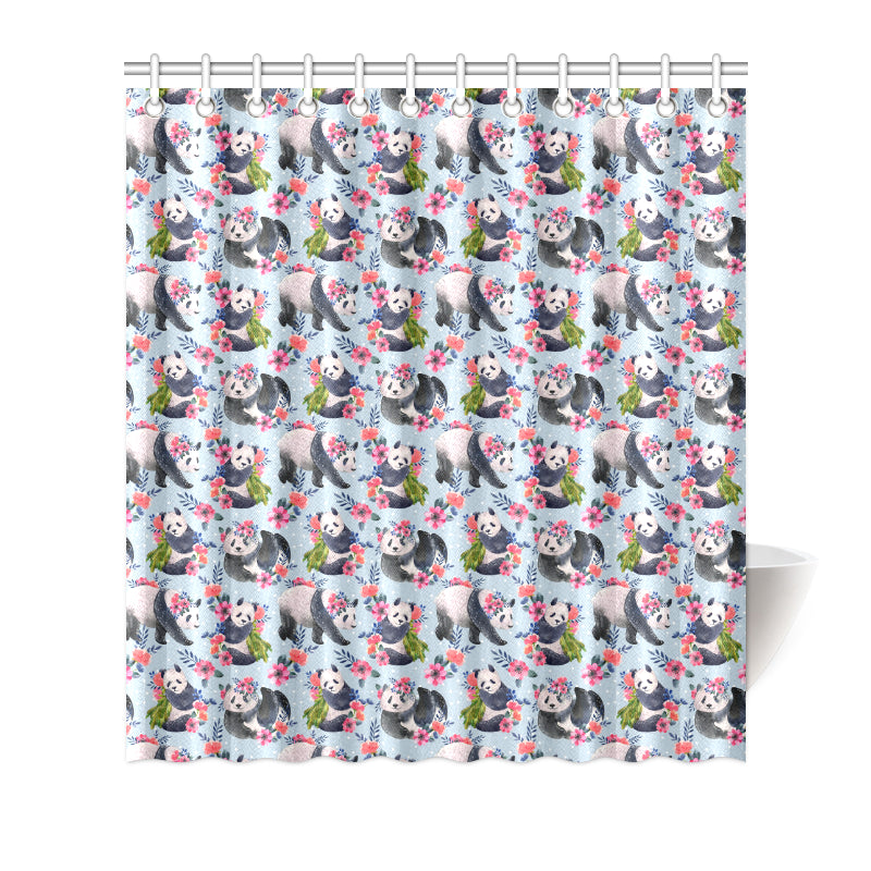 Panda Bear Flower Design Themed Print Shower Curtain