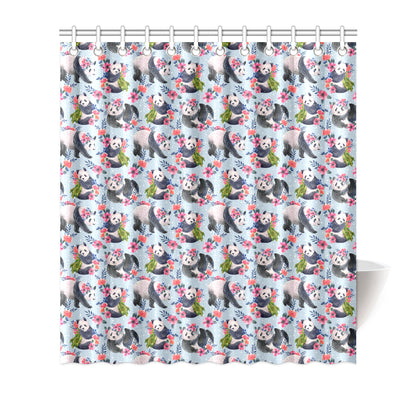 Panda Bear Flower Design Themed Print Shower Curtain