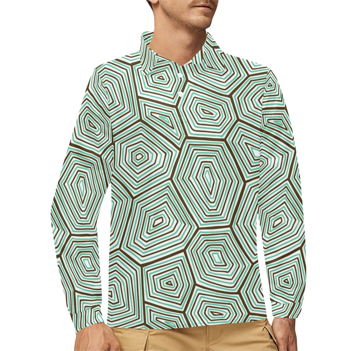 Sea Turtle Skin Print Long Sleeve Polo Shirt For Men's
