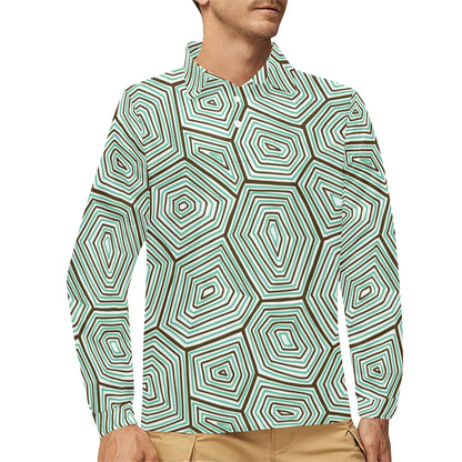 Sea Turtle Skin Print Long Sleeve Polo Shirt For Men's