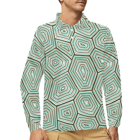 Sea Turtle Skin Print Long Sleeve Polo Shirt For Men's