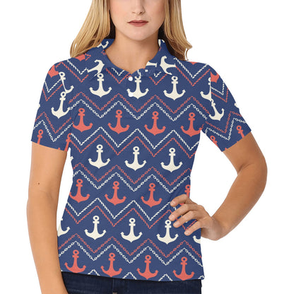 Anchor Pattern Print Design 07 Women's Polo Shirt