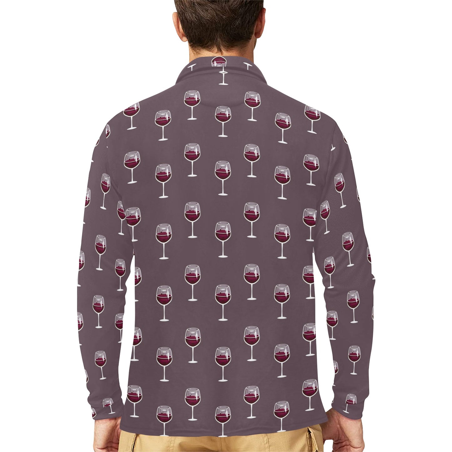 Wine Glass Pattern Print Design LKS305 Long Sleeve Polo Shirt For Men's