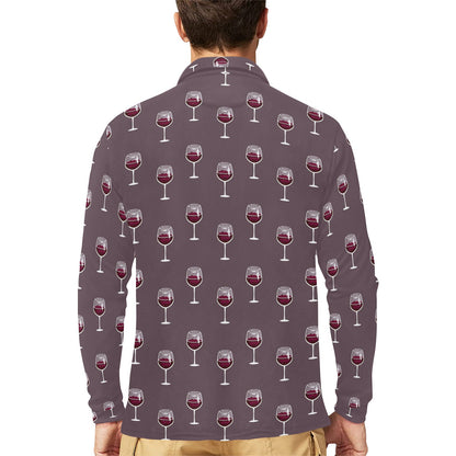 Wine Glass Pattern Print Design LKS305 Long Sleeve Polo Shirt For Men's