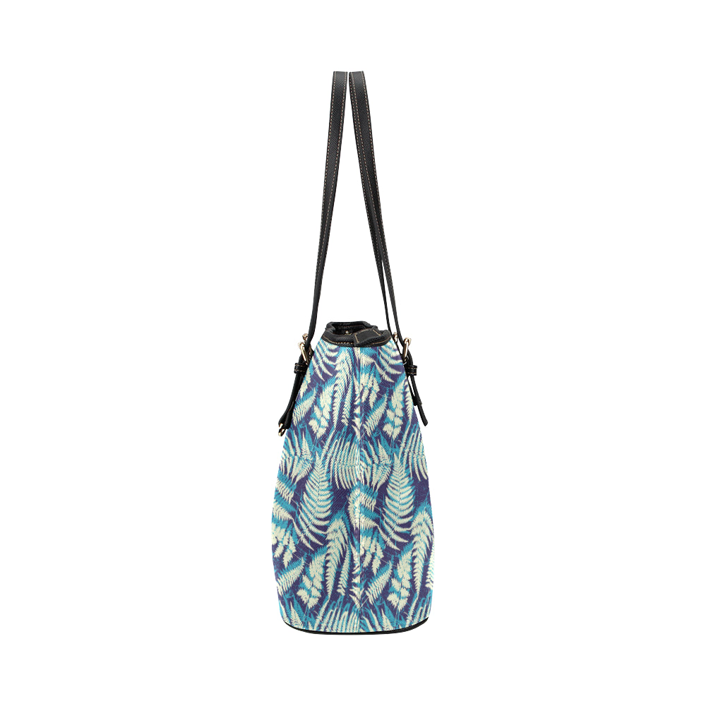 Fern Leave Summer Print Pattern Leather Tote Bag