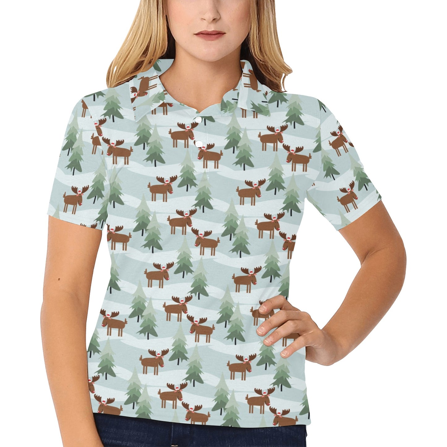Moose Print Design LKS402 Women's Polo Shirt