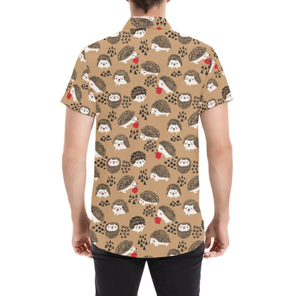Hedgehog Print Design LKS403 Men Short Sleeve Button Up Shirt