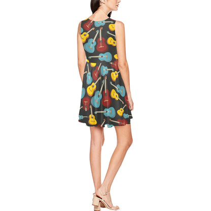 Acoustic Guitar Pattern Print Design 01 Sleeveless Dress