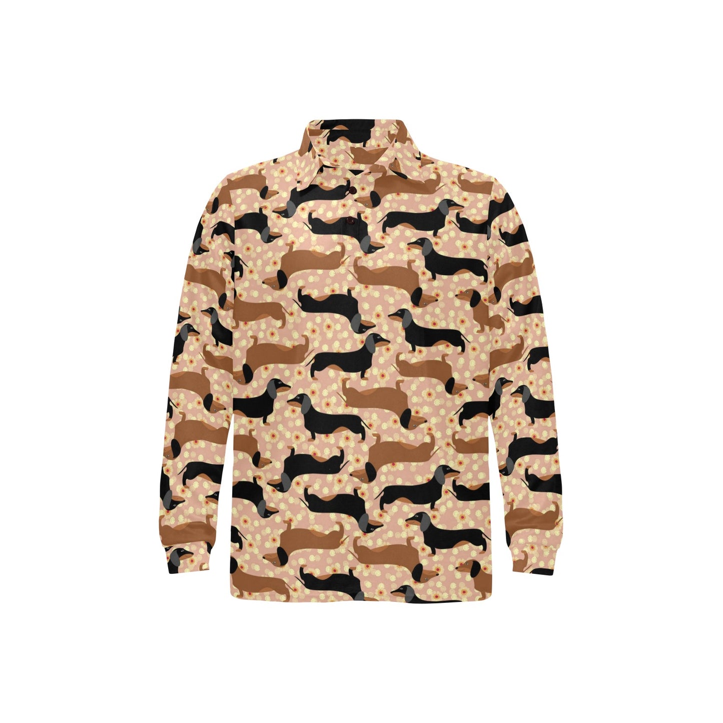 Dachshund Pattern Print Design 011 Long Sleeve Polo Shirt For Men's