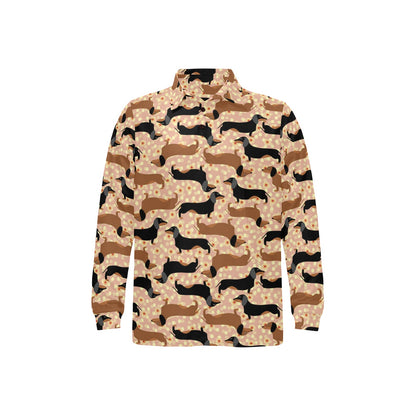 Dachshund Pattern Print Design 011 Long Sleeve Polo Shirt For Men's