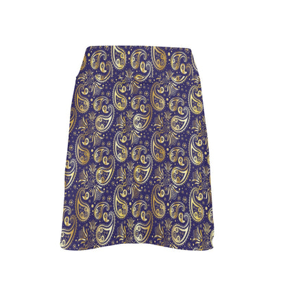 Paisley Blue Yellow Design Print 17" Golf & Pickleball Skort with Pockets