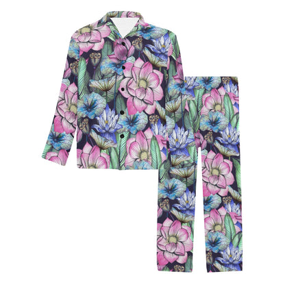 Water Lily Pattern Print Design WL07 Men's Long Pajama Set