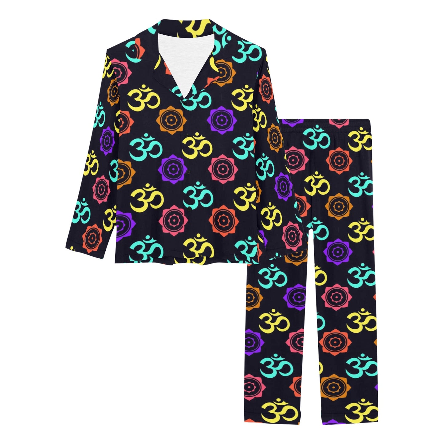Chakra OM Print Pattern Women's Long Pajama Set