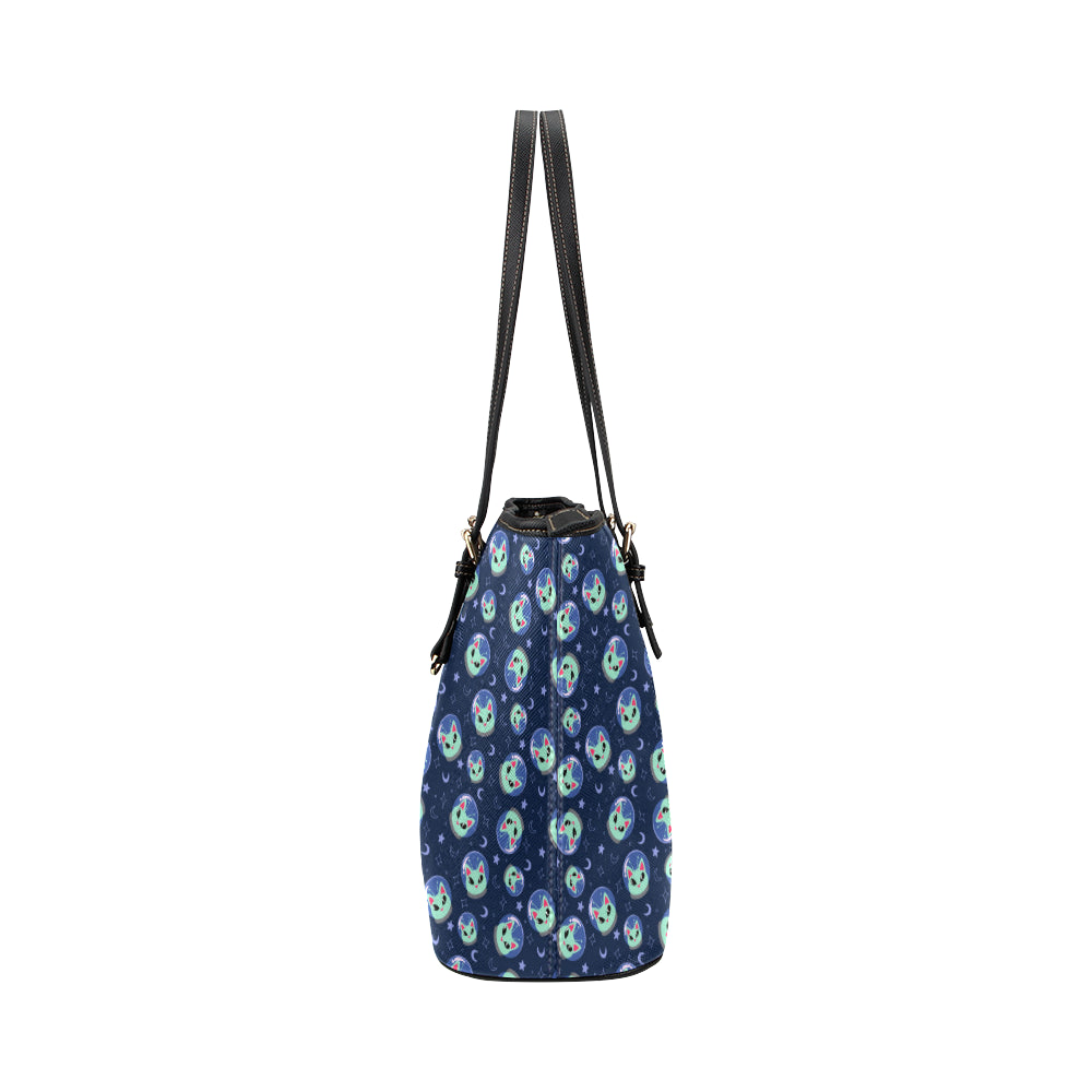 Alien Cat Leather Tote Bag