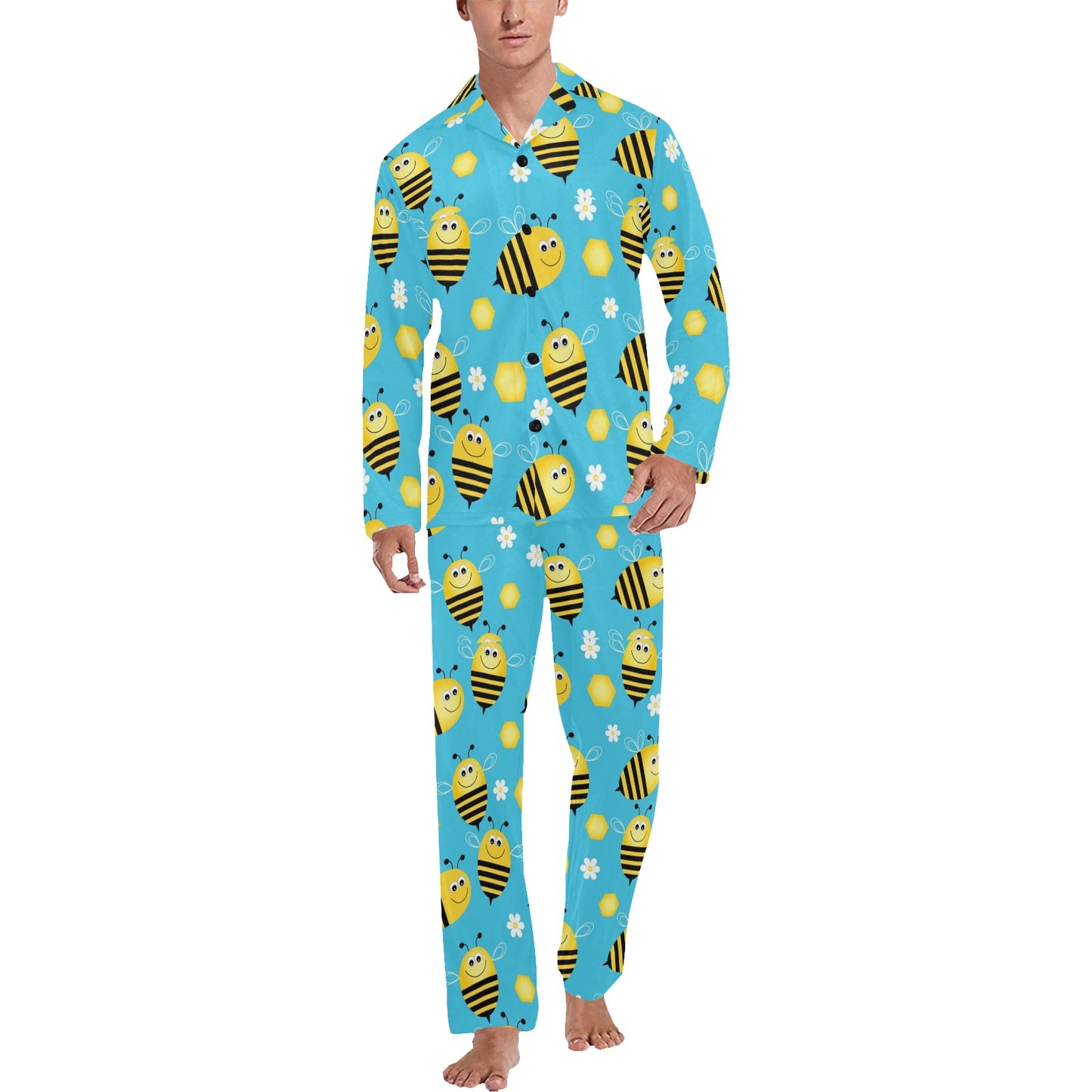Bee Pattern Print Design BEE06 Men's Long Pajama Set