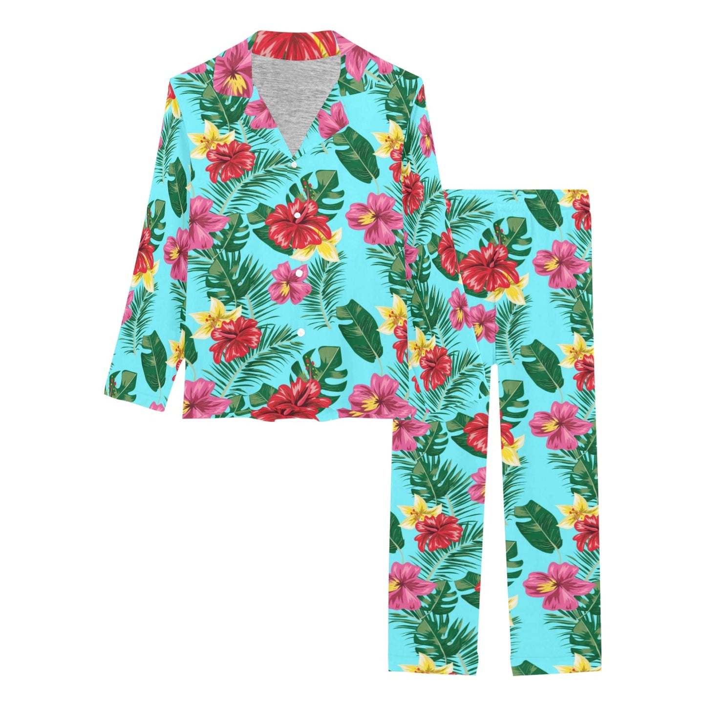Hibiscus Hawaiian Flower Women's Long Pajama Set