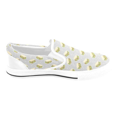 Sandwich Print Design LKS304 White Slip Ons Canvas Women's Shoes