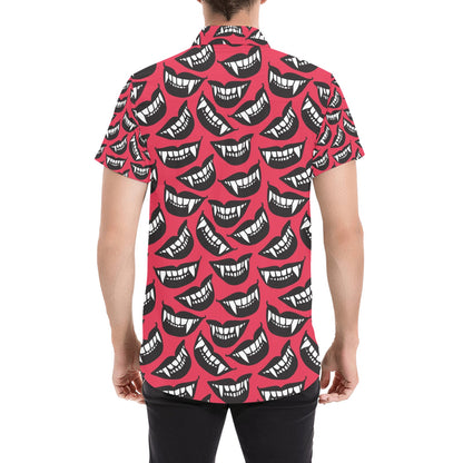 Vampire Lips Print Design LKS305 Men Short Sleeve Button Up Shirt