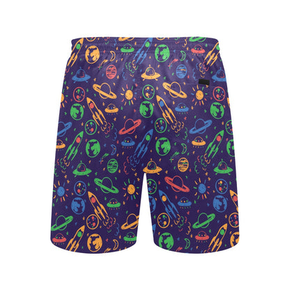 UFO Space Rocket Print Design LKS302 Men's Swim Trunks Beach Shorts