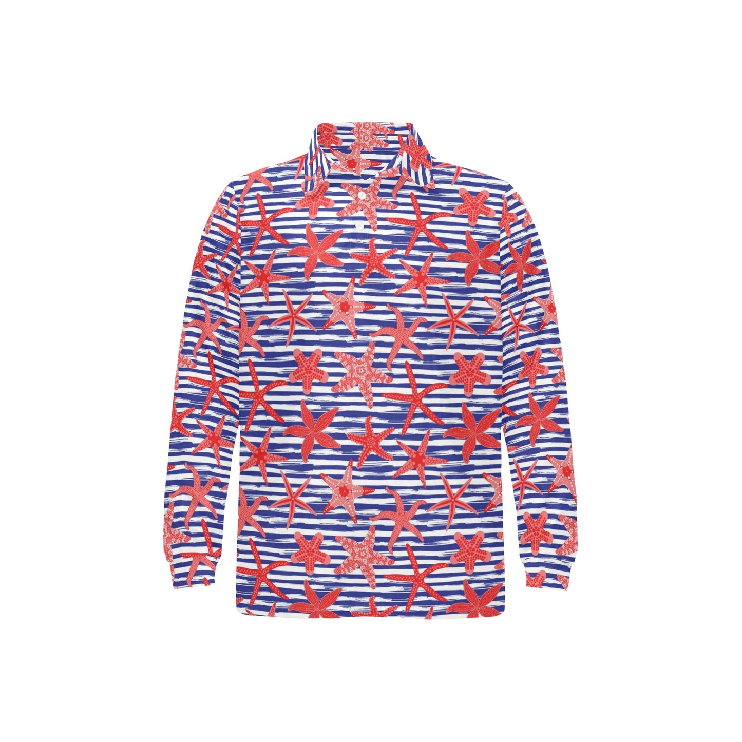 Starfish Print Design LKS401 Long Sleeve Polo Shirt For Men's