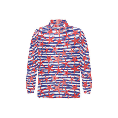 Starfish Print Design LKS401 Long Sleeve Polo Shirt For Men's