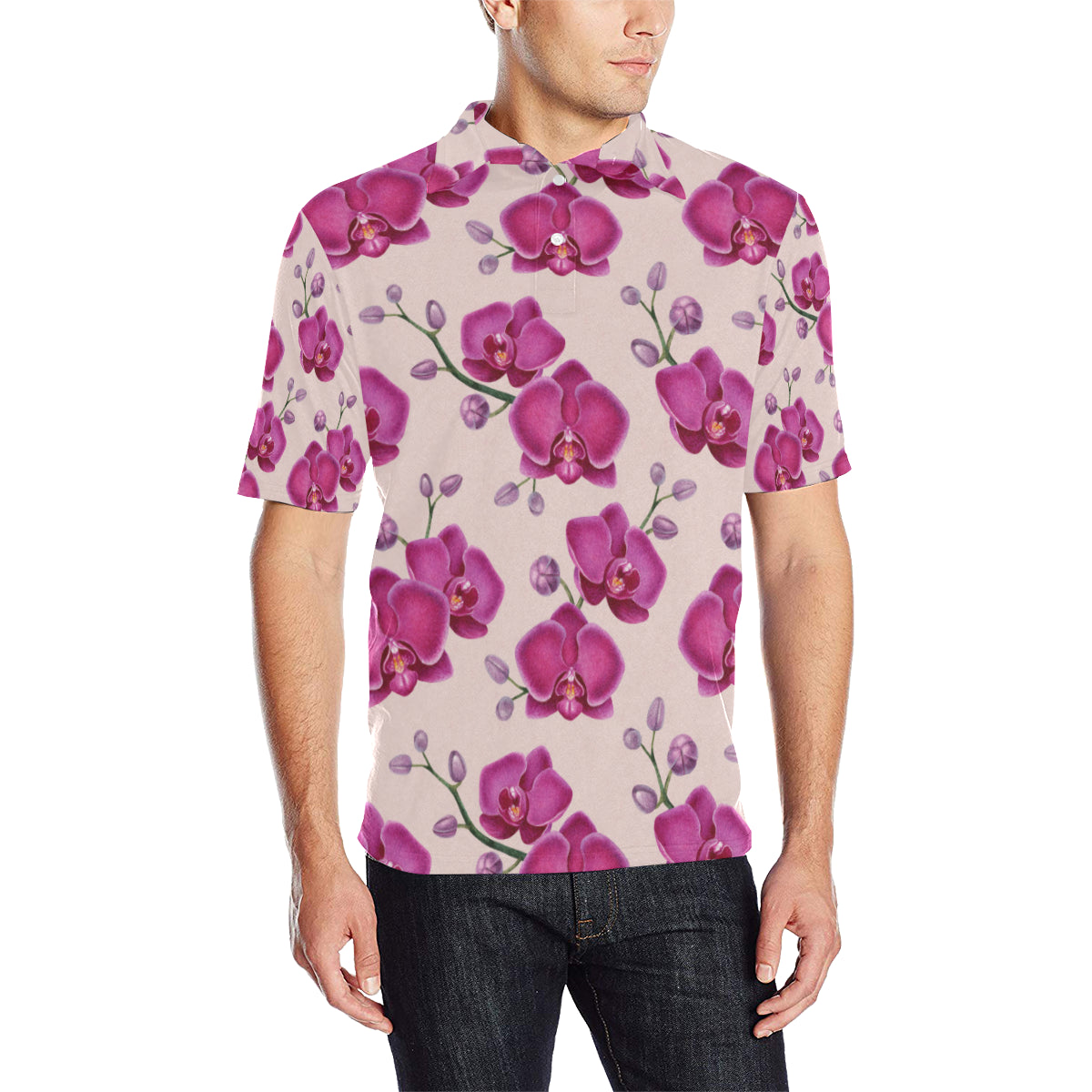 Orchid Pattern Print Design A02 Men Polo Shirt