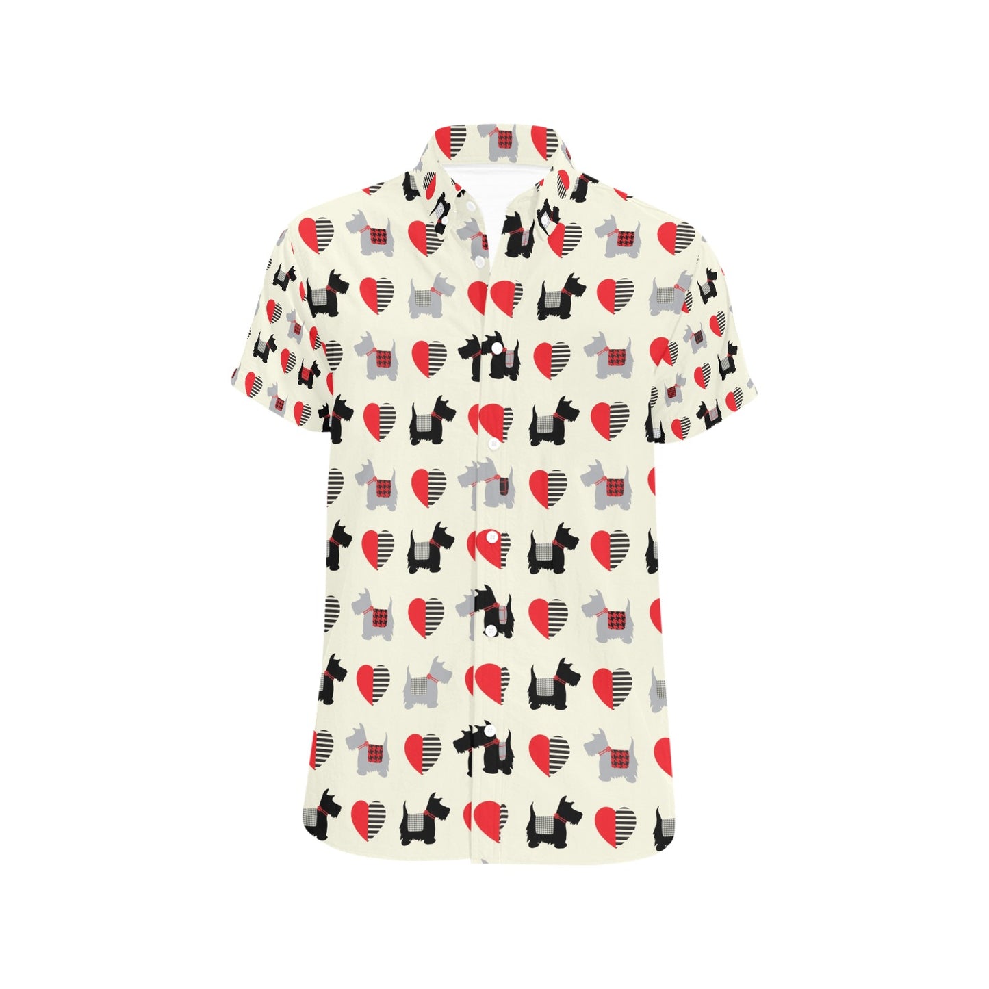 Scottish Terriers Print Design LKS3010 Men Short Sleeve Button Up Shirt