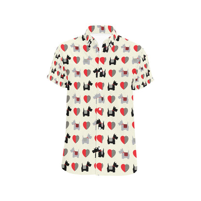 Scottish Terriers Print Design LKS3010 Men Short Sleeve Button Up Shirt